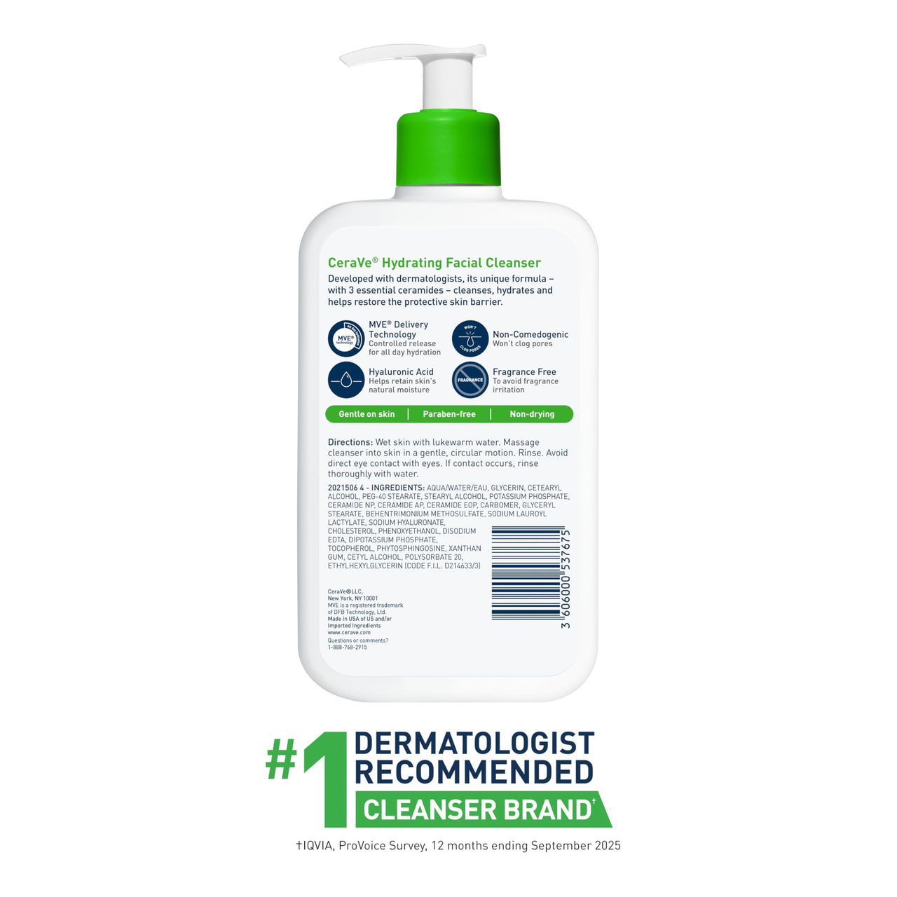 CeraVe Hydrating Facial Cleanser, Moisturizing Face Wash For Dry Skin, Hyaluronic Acid + Ceramides + Glycerin, Hydrating Cleanser For Normal To Dry Skin, National Eczema Association Certified