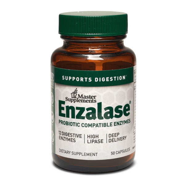 Master Supplements Enzalase - 50 Capsules - Probiotic Compatible Enzymes - Provides Digestive Boost + Gas & Bloating Relief - Gluten Free - 50 Servings