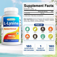 Thumbnail for Best Naturals L-Lysine 1000mg 180 Tablets - Double Strength Lysine for stronger immune health & cold sores