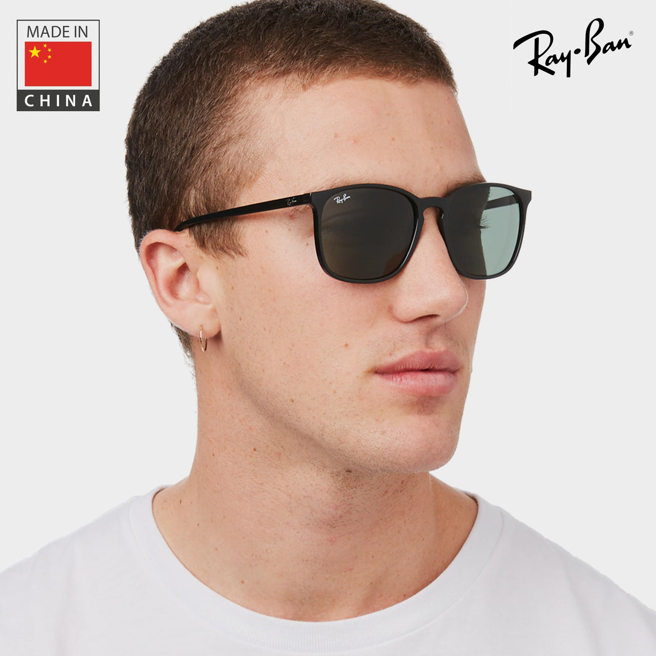 Ray-Ban RB4387 Square Shape Sunglasses With Eyewear Kit Bundle - High Bridge Fit - Ideal Formal and Casual Wear Square Sunglasses