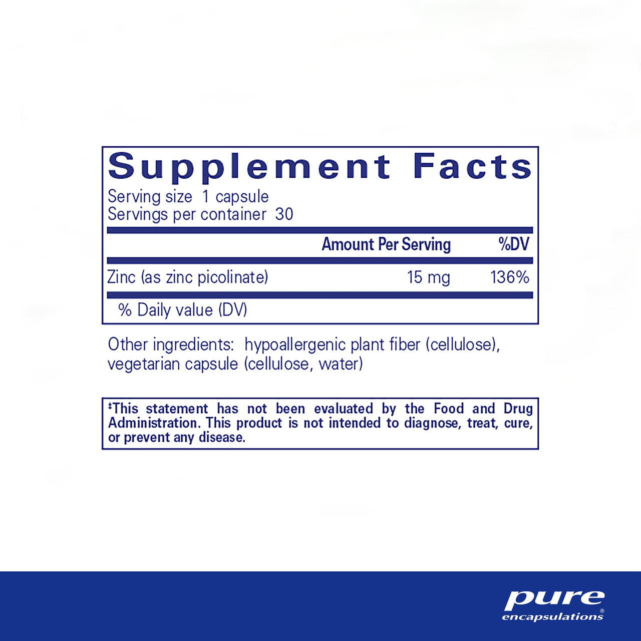 Pure Encapsulations Zinc 15 mg - Zinc Picolinate Supplement for Immune System Support, Growth & Development - for Wound Healing - with Premium Zinc Picolinate - 30 Capsules