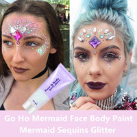 Thumbnail for Go Ho Clear White Face Body Glitter - Party Flash Festival Rave Outfits for Women&Kids,Holographic Glitter White Face Paint,Halloween Mermaid Fairy Makeup Chunky Sequins Gel,Rave Pride Accessories