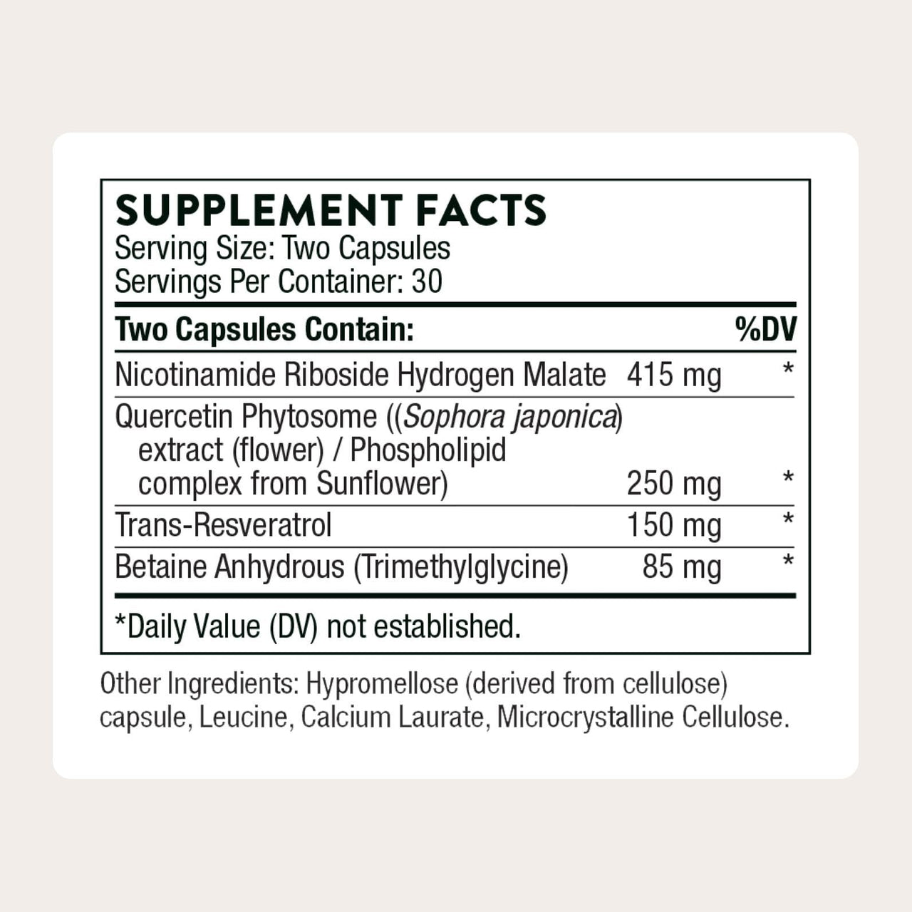 THORNE - ResveraCel - Nicotinamide Riboside with Quercetin Phytosome & Resveratrol - Support Healthy Aging, Methylation, Cellular Energy Production & Metabolism* - 30 Servings