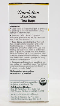 Thumbnail for Celebration Herbals - Organic Dandelion Root Raw Tea - Caffeine Free 24 Bags