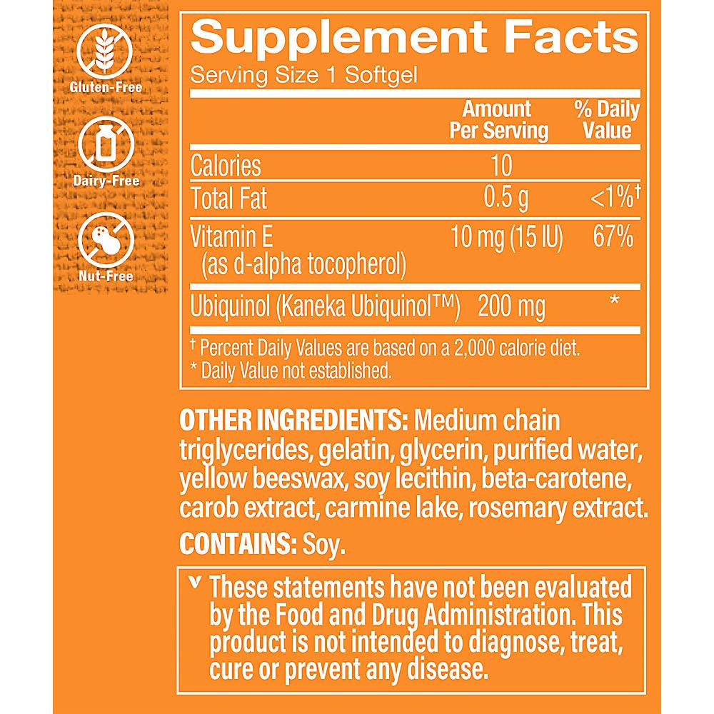 The Vitamin Shoppe Ubiquinol CoQ-10 200mg Beneficial for Those (120 Softgels)