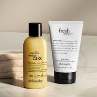 Thumbnail for philosophy happy birthday gift set - 2-pc. vanilla birthday cake hydrating shower gel (6oz) & fresh cream body lotion (4oz) - moisturizing bath & body duo for women