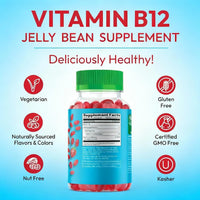 Thumbnail for Human Beanz Methylated Vitamin B12, Jelly Bean Gummies for Adults, Brain Health and Energy Booster, Healthy Hair, Skin, and Nails, Nutritional Vegetarian Supplements, 120 Jelly Beans