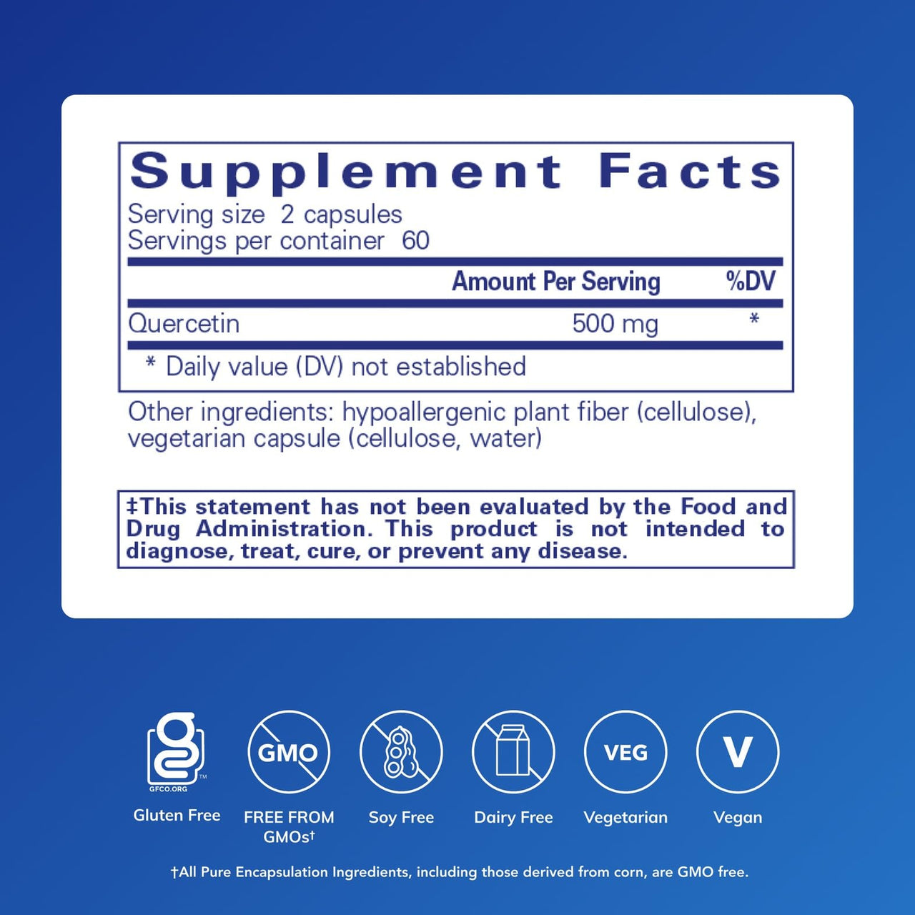 Pure Encapsulations Quercetin - 500 mg - Immune Support, Cellular Health & Heart Health* - Antioxidant Supplement - Gluten Free & Non-GMO - 120 Capsules