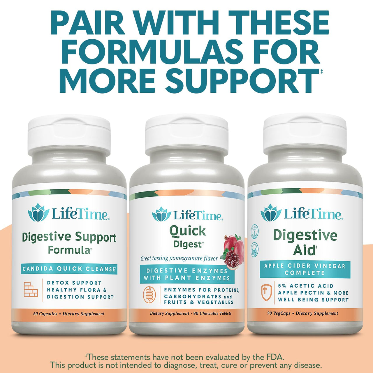 LIFETIME Quick Digest Digestive Enzymes - Plant Enzymes for Proteins, Carbohydrates, Fruits and Vegetables - Digestive Health Support - Pomegranate Flavor - 90 Servings, 90 Chewable Tablets