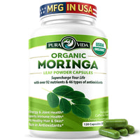 Thumbnail for PURA VIDA MORINGA Organic Moringa Capsules, Pure Moringa Leaf Powder Single Origin for Energy, Metabolism & Immune Support, 120ct, 500mg Caps