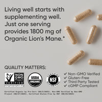 Thumbnail for Sports Research® Organic Lion's Mane Mushroom Supplement 1800mg - Brain Health, Focus & Cognitive Supports - USDA Certified Organic · Non-GMO · Vegan - 90 Count Capsules