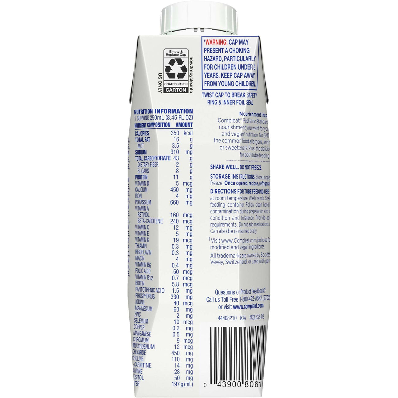 Compleat Pediatric Standard 1.4 Cal Pediatric Tube Feeding Meal Vanilla 8.45 oz Carton, 6 Count