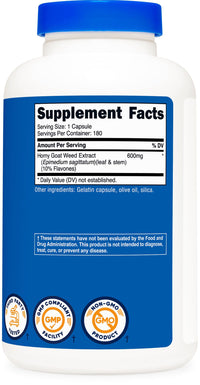 Thumbnail for Nutricost Horny Goat Weed Extract (Epimedium) - 180 Capsules, 180 Servings, 600mg Per Capsule