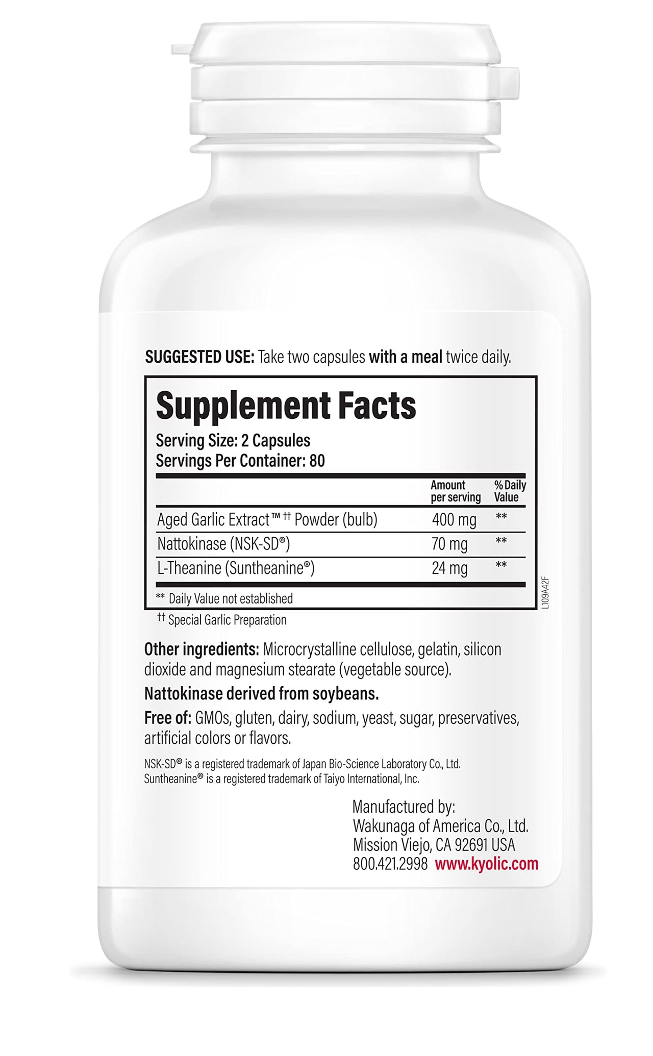 Kyolic Aged Garlic Extract Formula 109 - for Blood Pressure Health - Supports Maintaining Blood Pressure Levels Already Within a Normal Range - Heart Health Supplement - 160 Capsules