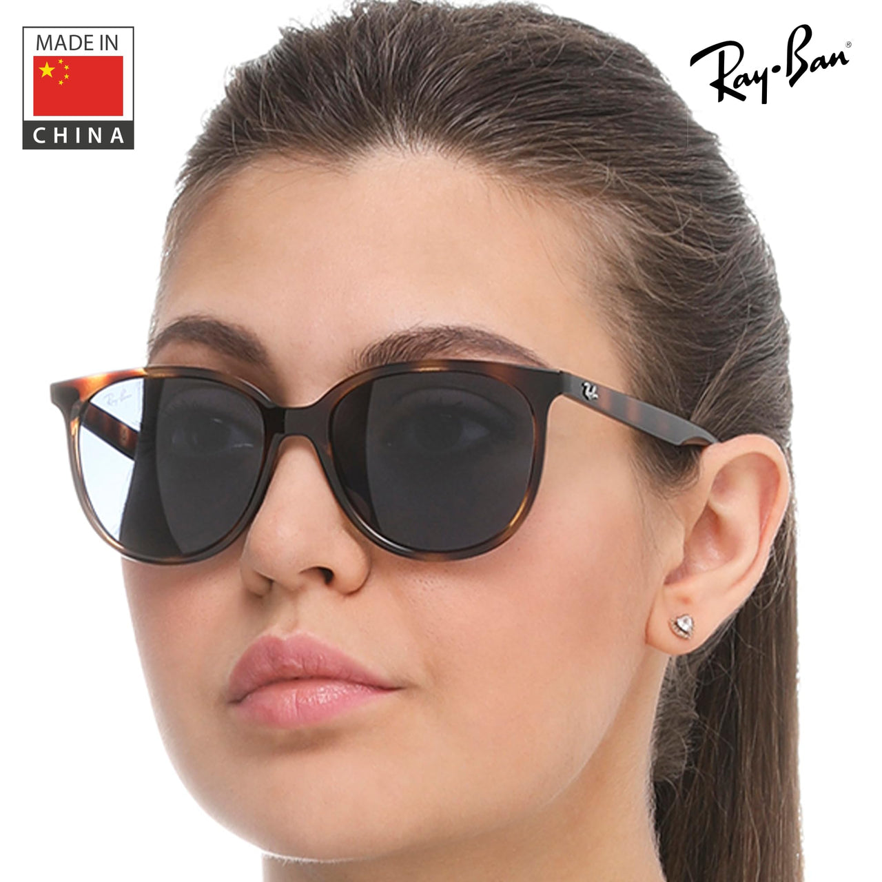 Ray-Ban RB4378 Square Shaped Non-Polarized Sunglasses for Women – Includes Official RAYBAN Eyewear Kit – Ideal Formal & Casual Wear Sunglasses – Dark Blue Lens