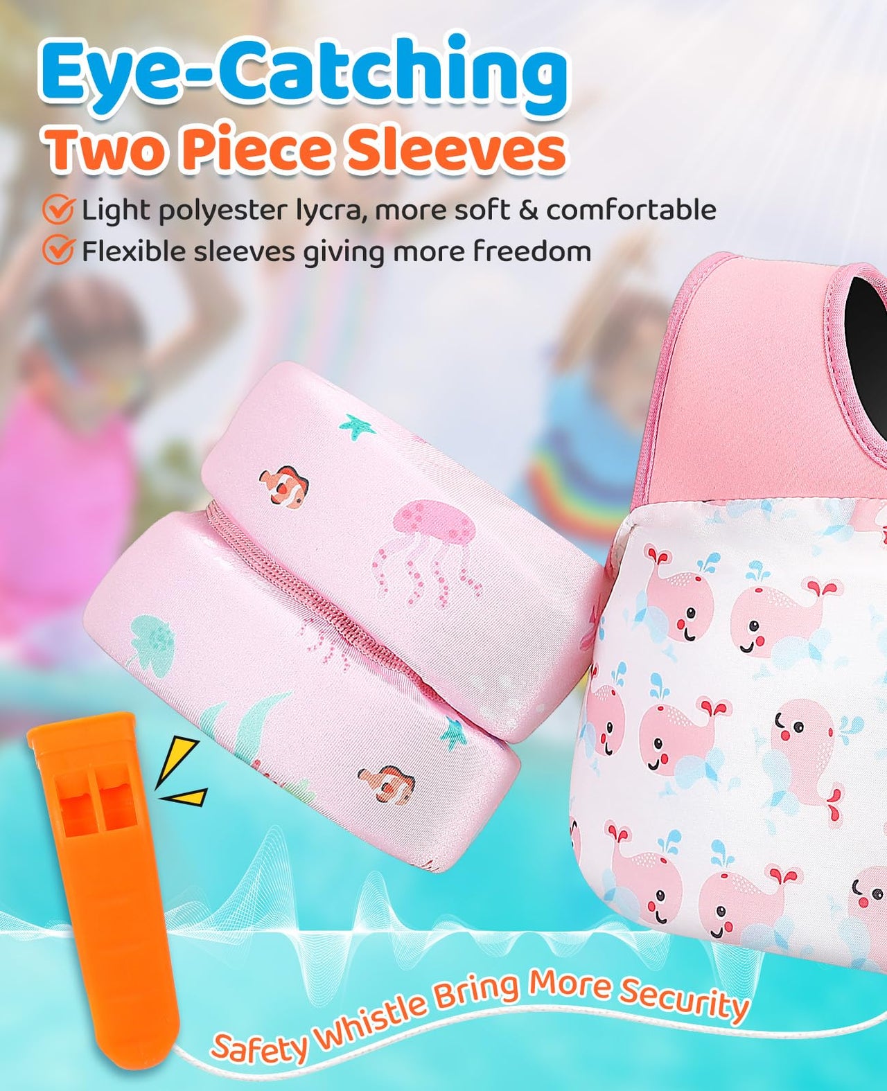 HeySplash Swim Vest for Kids, Toddler Pool Floaties Fit 33-66 Lbs,Swimming Vest with Adjustable Strap, Swim Jacket Water Wing Arm Float, Puddle Beach Boat Jumper Float Device Girl,Pink Whale