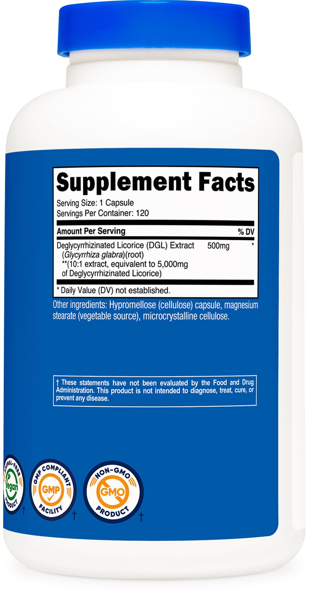Nutricost DGL Deglycyrrhizinated Licorice Extract 5,000mg Equivalent from 500mg of 10:1 Extract Per Serving - 120 Capsules for 120 Servings Per Bottle - GMO Free and Gluten Free, Vegan