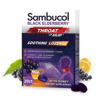 Thumbnail for Sambucol Black Elderberry Throat Lozenge - Sore Throat Drops with Black Elderberry, Honey, Vitamin C & Zinc, Sore Throat Relief for Adults & Kids, Soothes Cough, Soft & Chewy - 20 Count