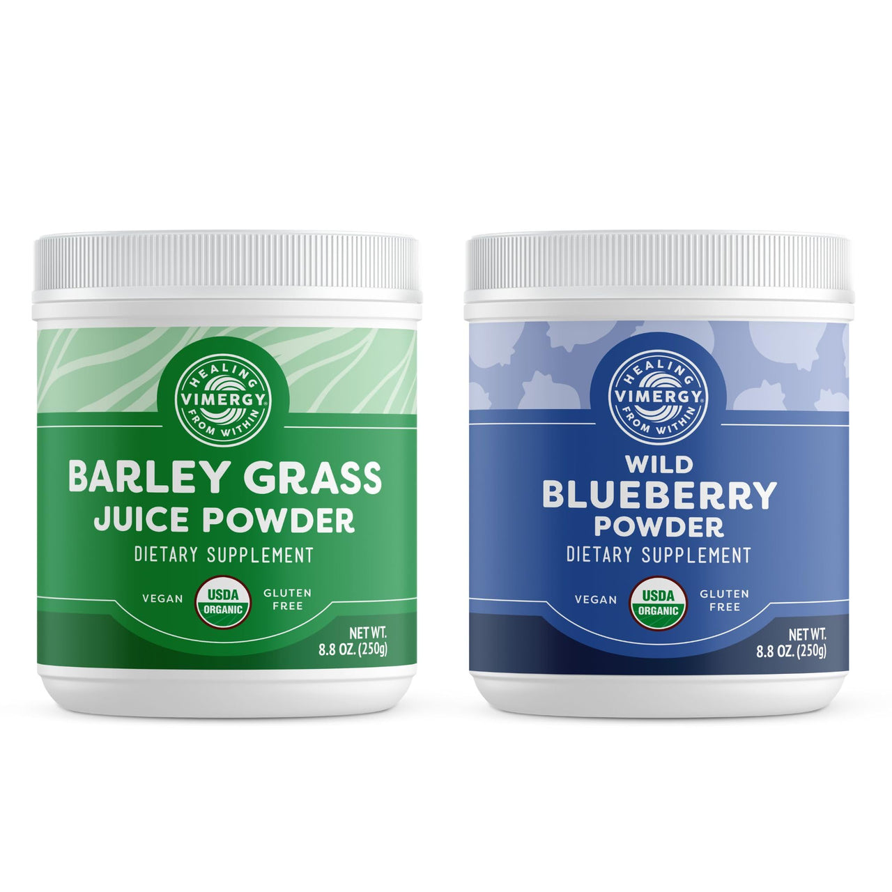 VIMERGY Barley Grass Juice Powder (250g) & Wild Blueberry Powder (250g) Kit