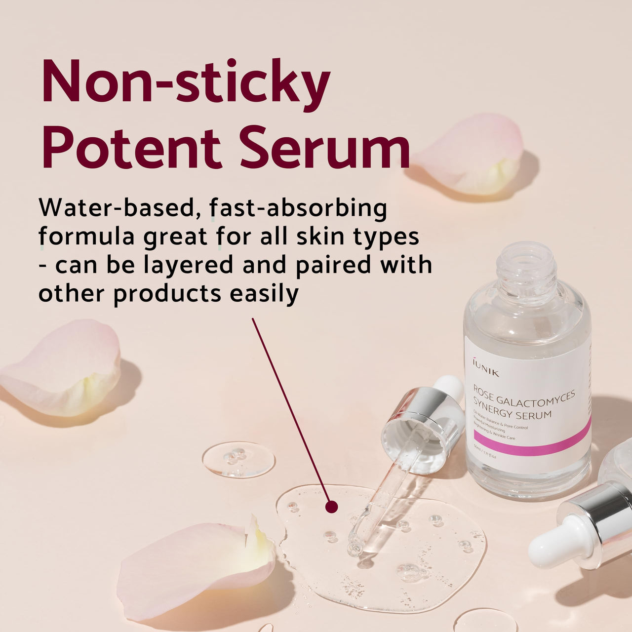 iUNIK Rose Galactomyces Synergy Vegan Face Serum 1.69 Fl Oz Naturally Fermented Rose Water Hydrating Ampoule Serum Deep Moisturizing Pore Minimizing Alcohol-free Chemical-free Korean Skincare
