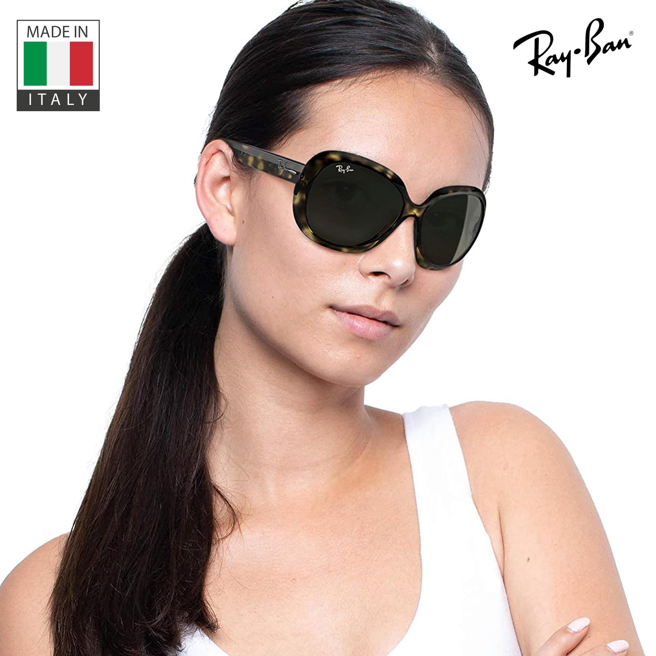 Ray-Ban RB4098 JACKIE OHH II Butterfly Shaped Non-Polarized Sunglasses for Women – Includes Official RAYBAN Eyewear Kit – Ideal Formal & Casual Wear Sunglasses – Green Classic Lens