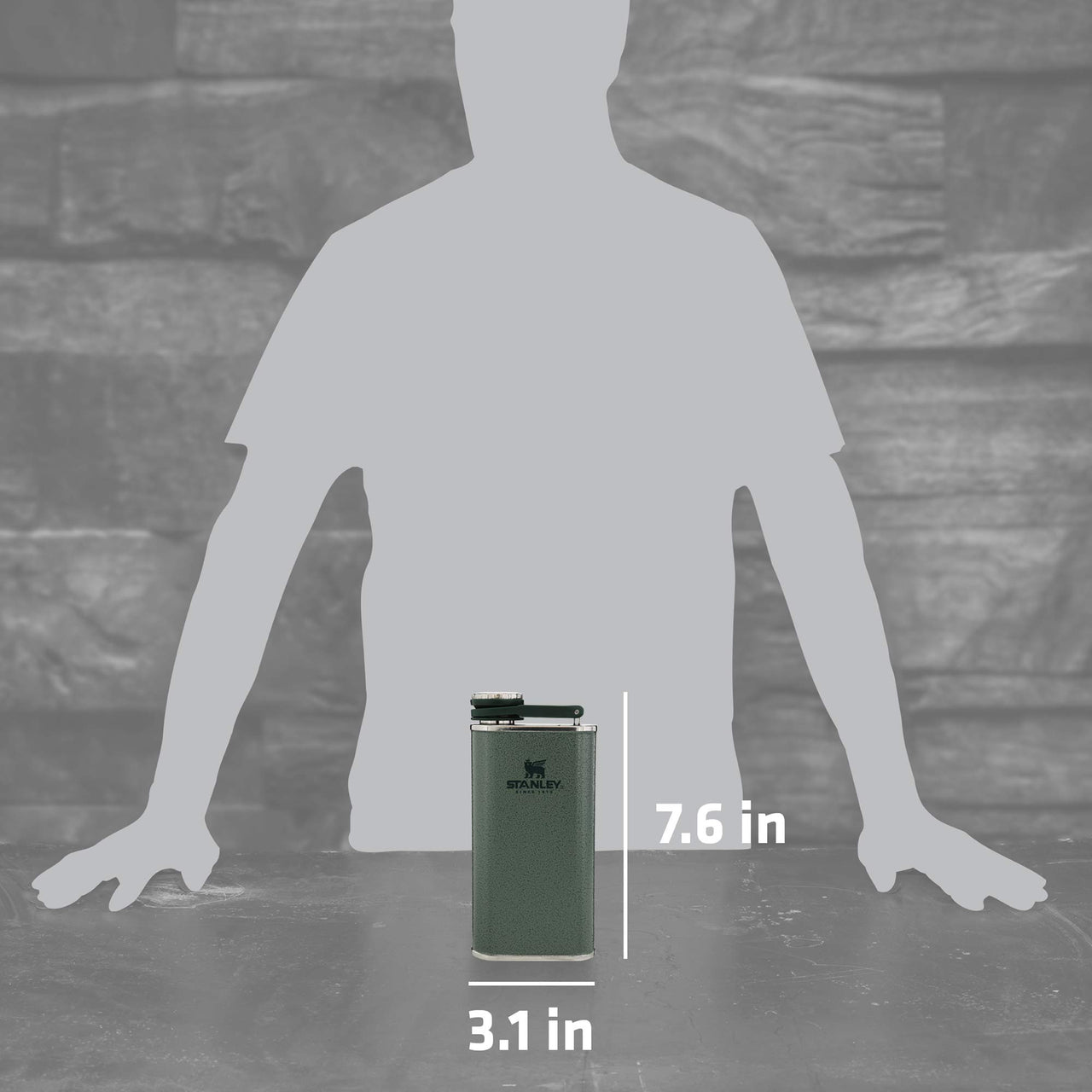 Stanley Classic Easy Fill Wide Mouth Flask 8 oz | Leakproof Hip Flask | Hinge Connected Never Lose Cap | Insulated Stainless Steel Liquor Container | BPA-Free | Hammertone Green
