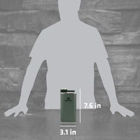 Thumbnail for Stanley Classic Easy Fill Wide Mouth Flask 8 oz | Leakproof Hip Flask | Hinge Connected Never Lose Cap | Insulated Stainless Steel Liquor Container | BPA-Free | Hammertone Green