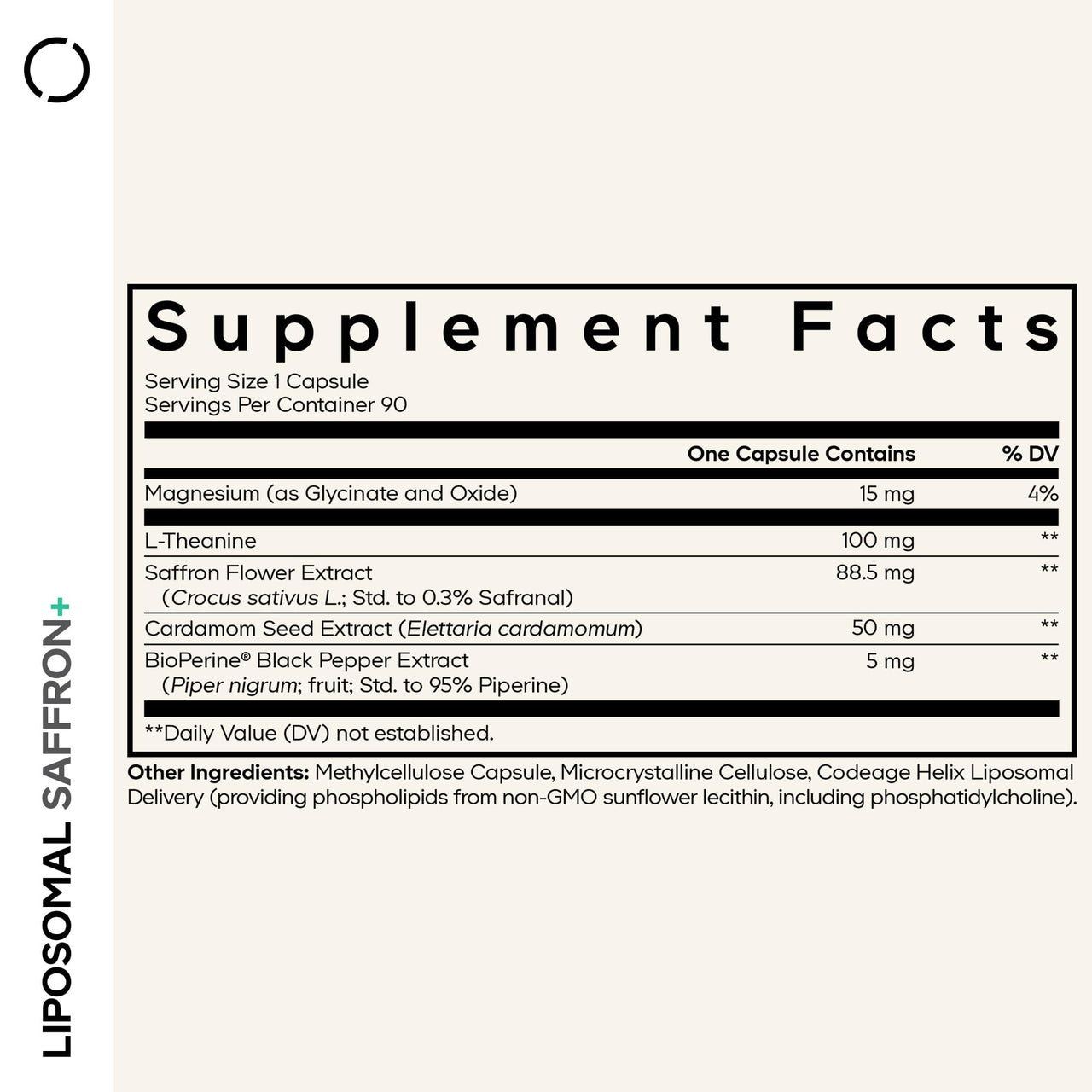 Codeage Liposomal Saffron+ Supplement - Saffron Extract, Magnesium, L-Theanine, Cardamom, BioPerine - 3-Month Supply - Kesar Spice, Liposomal Delivery - Non-GMO - 90 Capsules