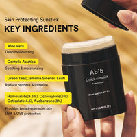 Thumbnail for Abib Quick Sunstick Protection Bar SPF50+ Broad Spectrum, Glowy Sunscreen Stick for Dry & Sensitive Skin, No White Cast, With Centella & Aloe, Korean Sunscreen, 0.77 oz / 22 g