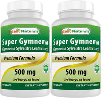 Thumbnail for Best Naturals Gymnema Sylvestre Extract 500 mg 120 Vegetarian Capsules - Contains Minimum of 25% Gymnemic Acid (Pack of 2)