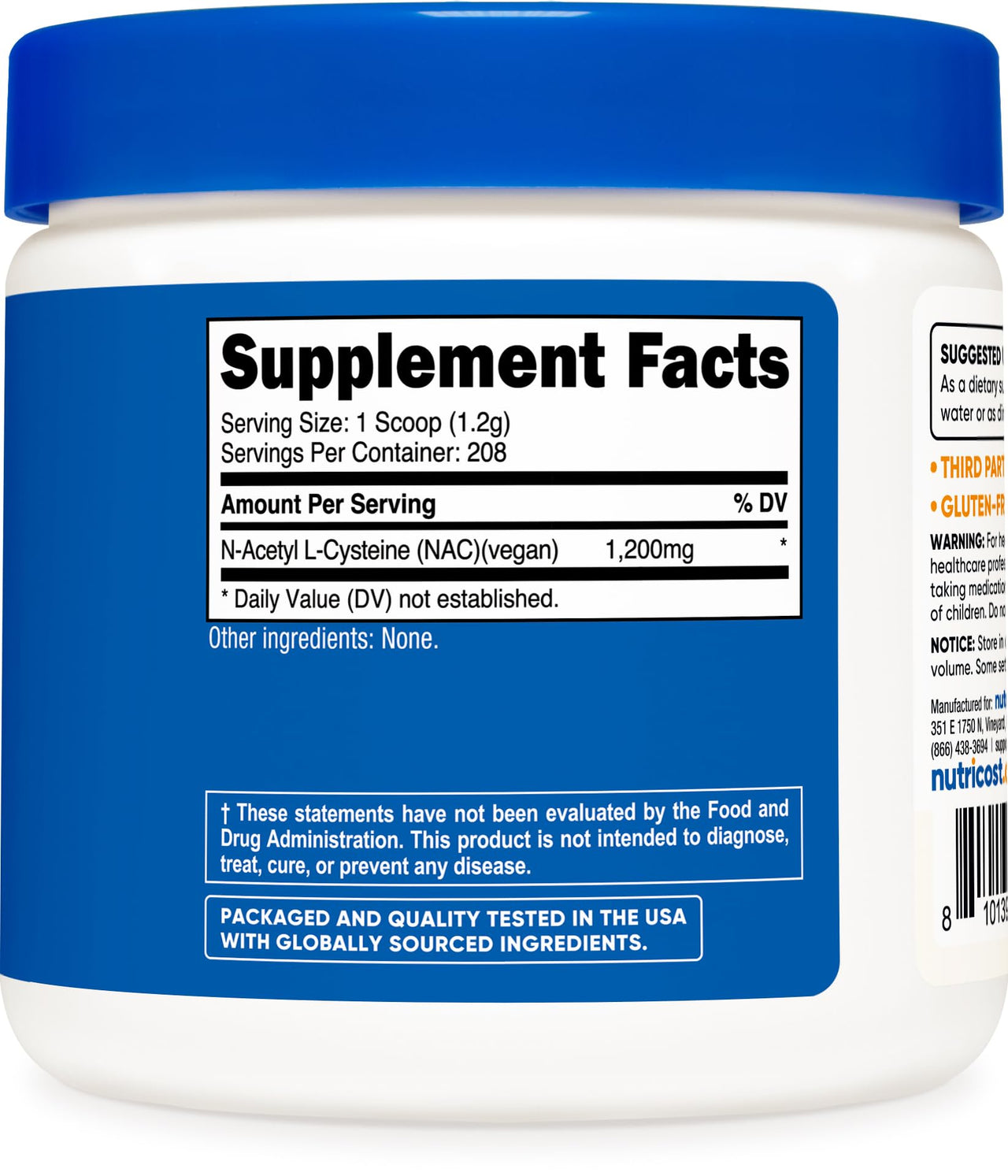 Nutricost N-Acetyl L-Cysteine (NAC) Powder 250 Grams - Vegan NAC, Non-GMO, Gluten Free