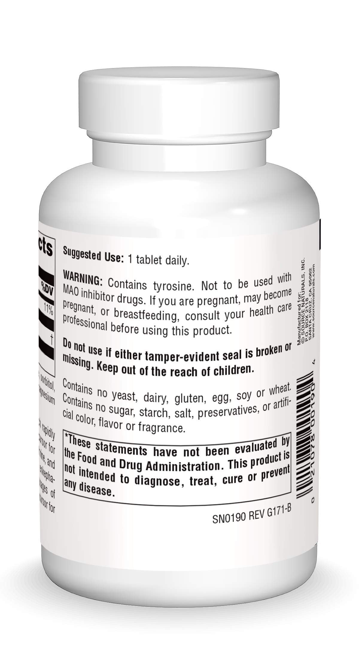 Source Naturals L-Tyrosine -Free Form Amino Acid Supplement - 100 Tablets