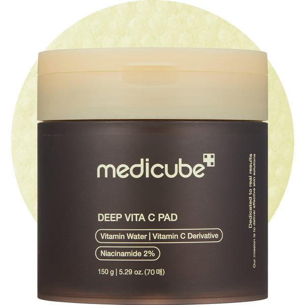 medicube Deep Vita C Facial Pads, Vitamin C Toner Pads for Uneven Skin Tone, 500,000PPM of vitamin water & 3 types of vitamin, Hydrating & Resurfacing (70 sheets)