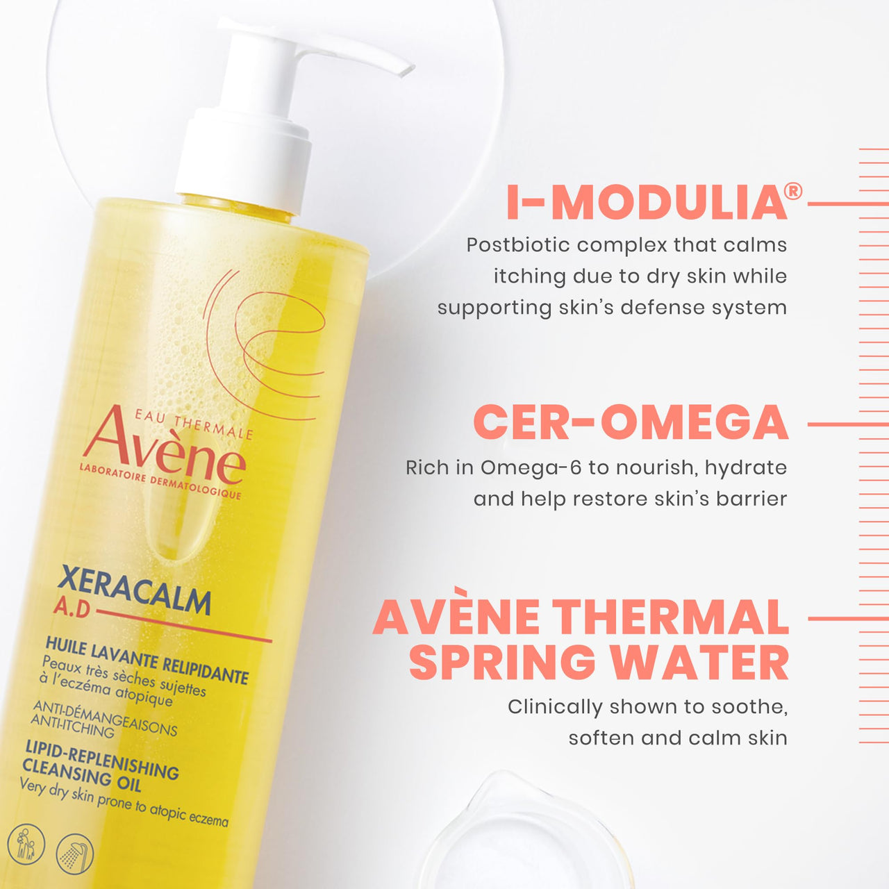 Avène XeraCalm A.D Lipid-Replenishing Cleansing Oil, Atopic Dermatitis, Eczema-Prone, Fragrance-Free, Pump, 13.5 oz.