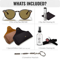 Thumbnail for Ray-Ban RB2180 Round Shape Sunglasses With Eyewear Kit Bundle - High Bridge Fit - Ideal Formal and Casual Wear Retro Sunglasses