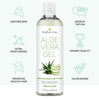 Thumbnail for KinRose Care, 12oz Organic Aloe Vera Gel for Face, Skin, Hair & Sunburn Relief - From 100 Percent Pure Aloe Vera - Cold Pressed, Vegan, Unscented - Made in USA.