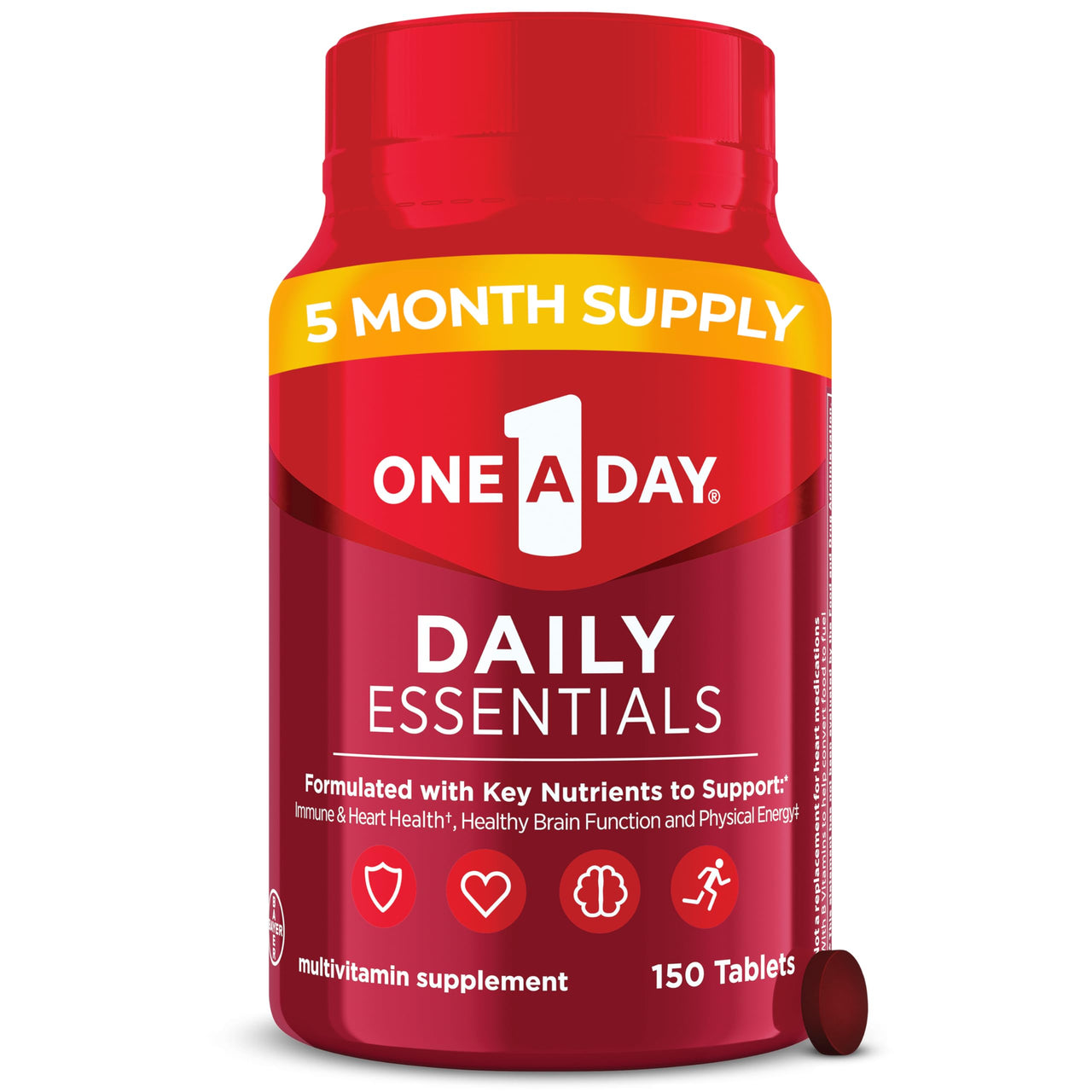One A Day Daily Essentials, Multivitamin for Women & Men, Supports Healthy Brain and Muscle Function and Immune Health, Adult Multivitamin with Vitamin D, E and Vitamin B12, 150 Count
