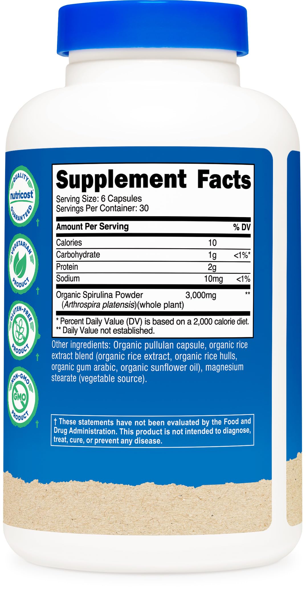 Nutricost Spirulina 3,000mg, 180 Capsules for 30 Servings - CCOF Certified Made with Organic Spirulina, Gluten Free, Vegetarian