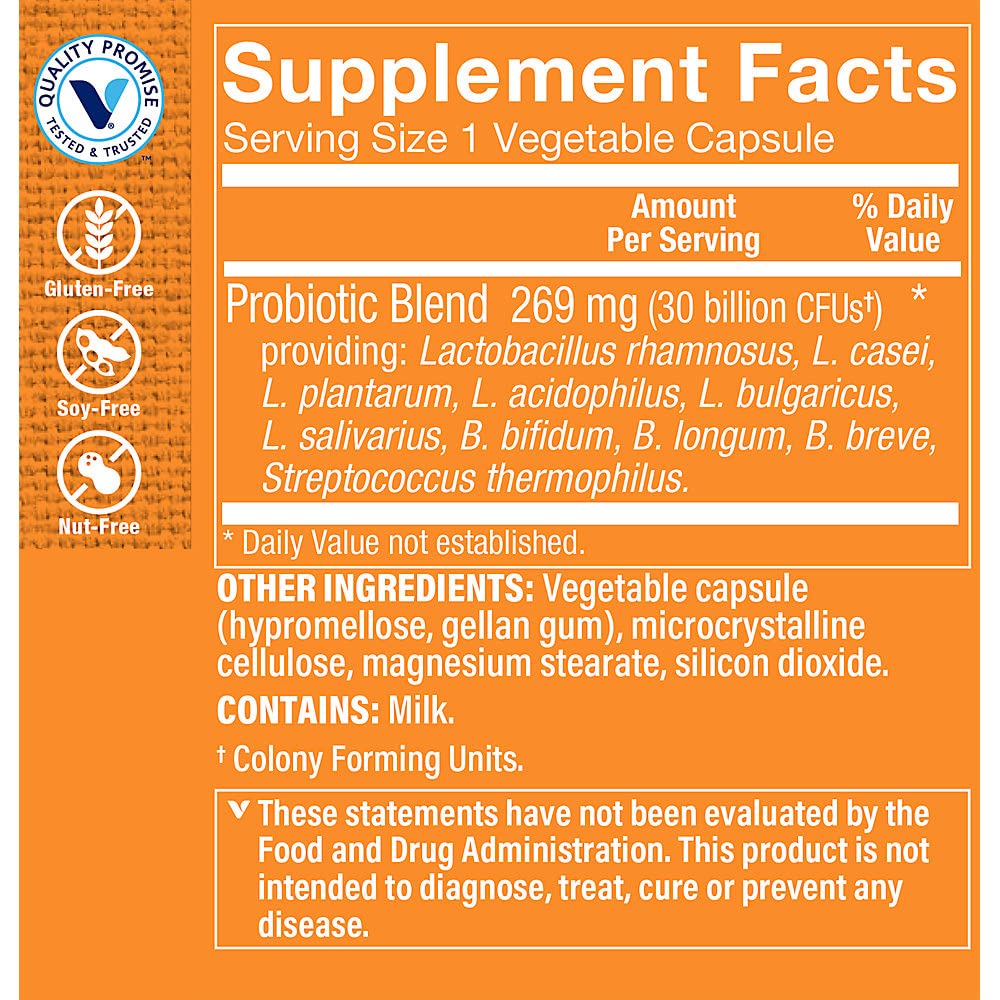 The Vitamin Shoppe Probiotic Delayed Release 30 Billion - with 10 Probiotic Strains to Support Digestive, Immune & Vaginal Health or Yeast Imbalance - Shelf Stable (60 Veggie Caps)