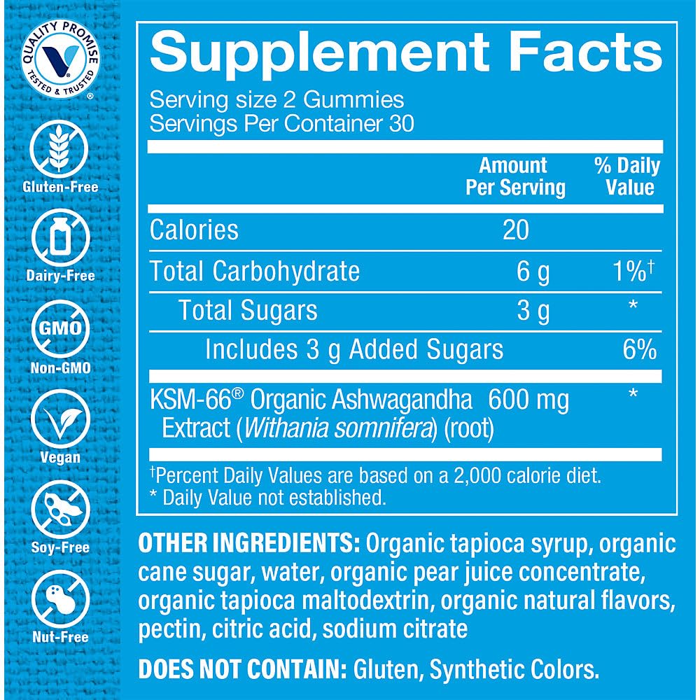 The Vitamin Shoppe Ashwagandha 600 MG - Stress Support, Energy & Adaptogenic Wellness, Root Extract (60 Gummies)