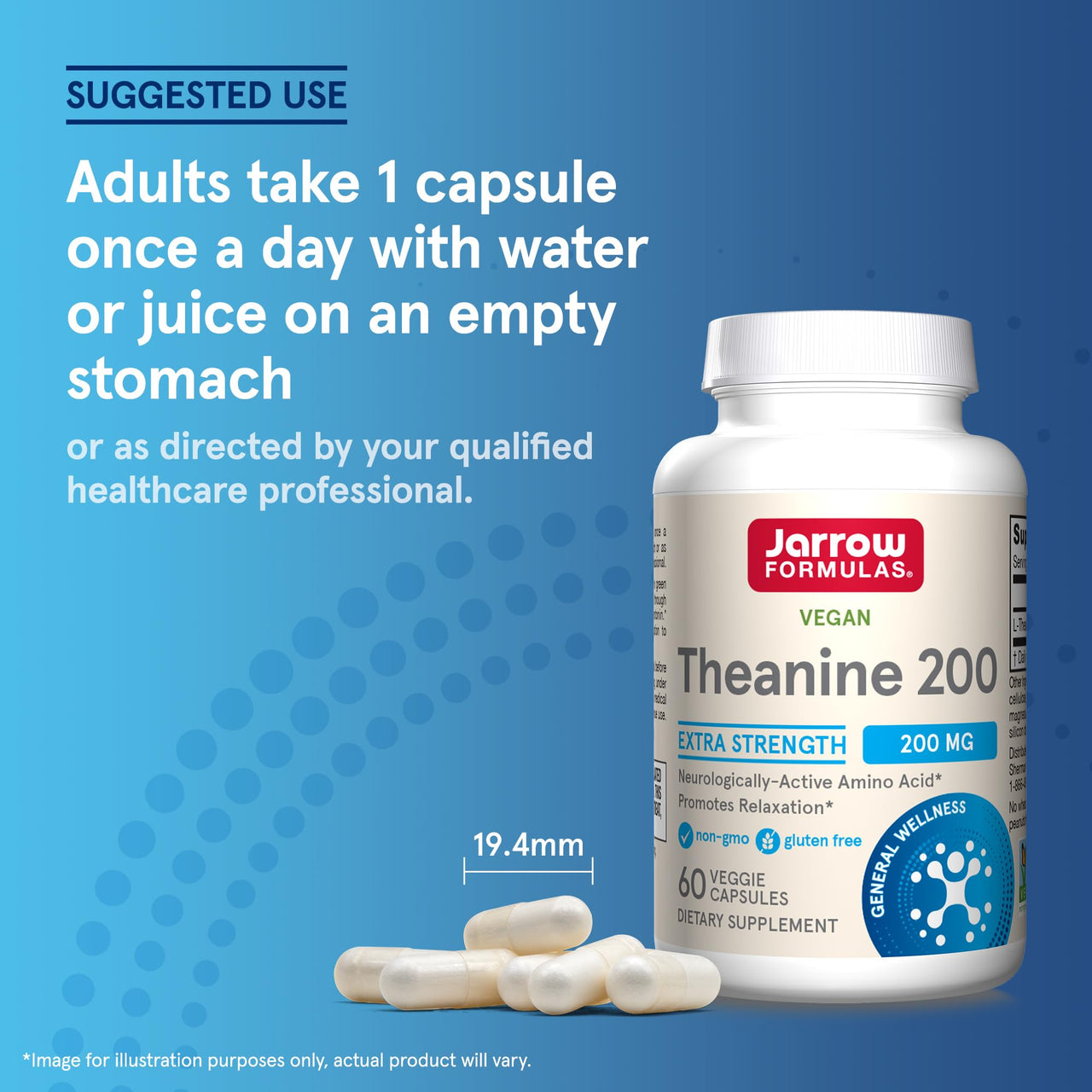 Jarrow Formulas Extra Strength L Theanine 200mg Dietary Supplement that Promotes Relaxation, Supplement for Relaxation Support, 60 Veggie Capsules, 60 Day Supply