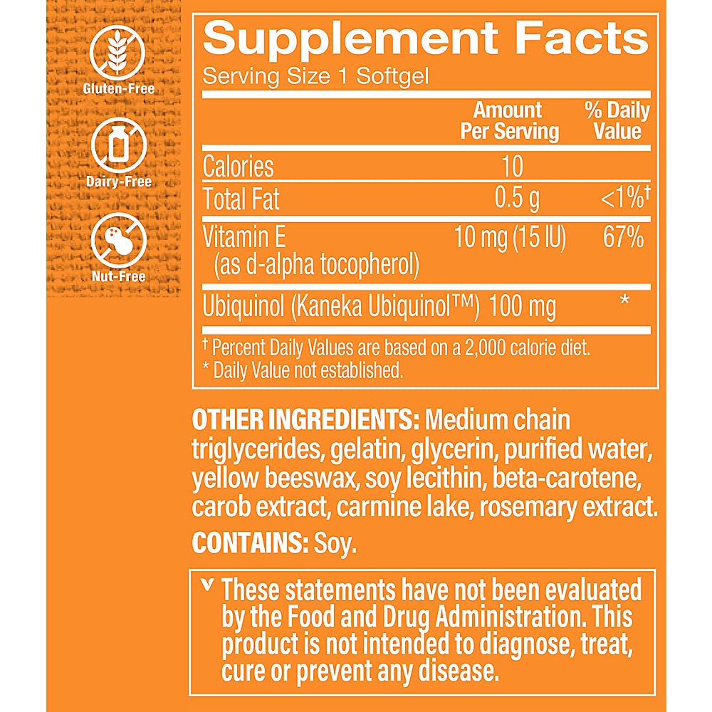 The Vitamin Shoppe Ubiquinol CoQ-10 100mg Beneficial for Those (120 Softgels)