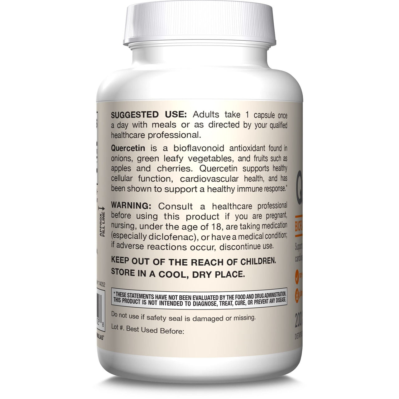 Jarrow Formulas Quercetin 500mg Capsules - 200 Veggie Caps - Supports Antioxidant Status, Cardiovascular Health & Immune Health - 200 Servings