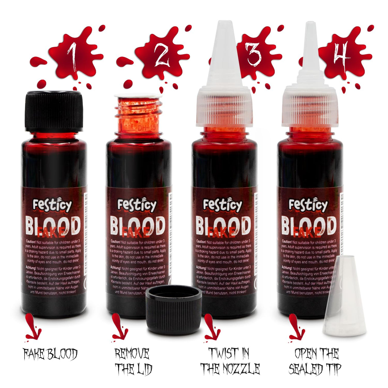 Festicy Authentic Fake Blood 0.88 fl oz I Realistic Halloween Make up I For Vampire Costumes I Washable Fake Blood for Halloween & Carnival I Ideal for Zombie & Vampire Makeup Kit