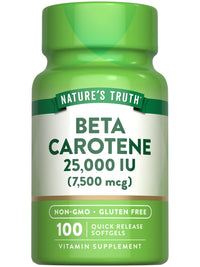 Thumbnail for Nature's Truth Beta Carotene 25000 IU Softgels | 100 Count | Vitamin A Supplement | Non-GMO and Gluten Free