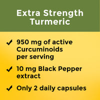 Thumbnail for Nature Made Extra Strength Turmeric Curcumin with Black Pepper, 1000mg Turmeric Extract per serving (Standardized to 95% Curcuminoids), Supports Healthy Inflammation Response, 60 Vegetarian Capsules