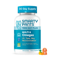Thumbnail for SmartyPants Teen Guy Multivitamin Gummies, Omega 3 (DHA/EPA), Vitamin D3, C, Vitamin B12, B6, A, K & Zinc, Folate, Gluten Free, Fruit Flavor, 60 Count (30 Day Supply)