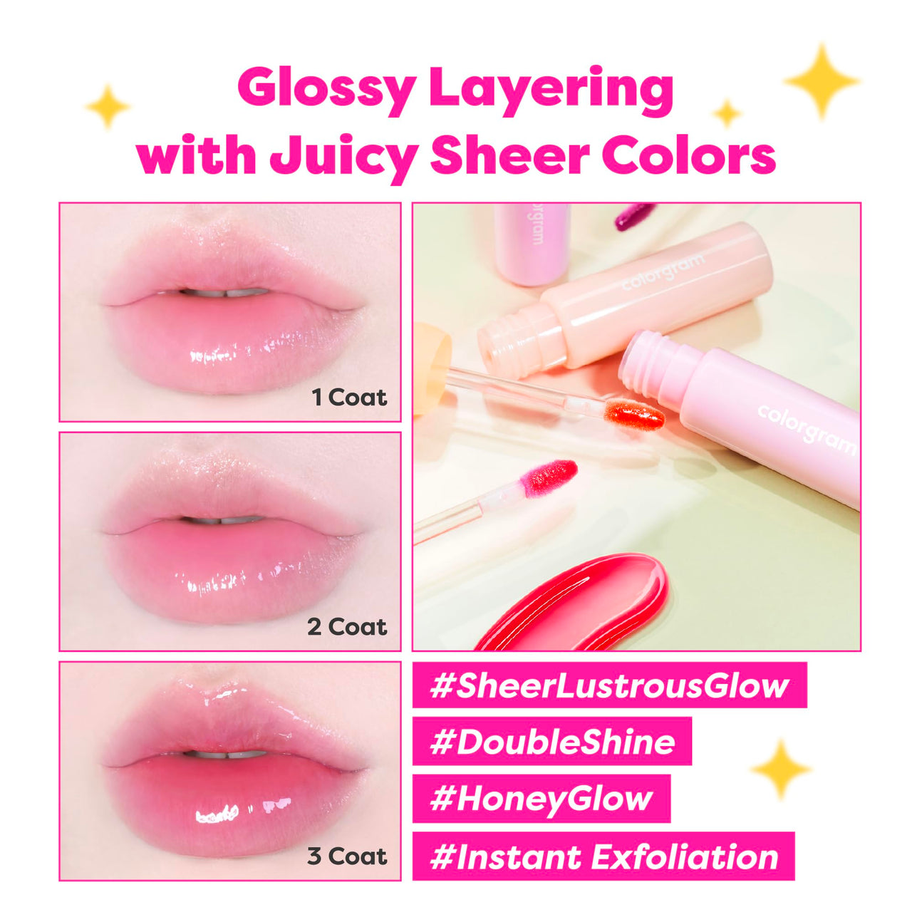 COLORGRAM FRUITY GLASS GLOSS 06 MAGIC CHERRY | Non-Sticky Glossy Lip Tint with Glass-Like Shine | Long-Lasting Hydrating Lip Gloss for Smooth & Plump Lips