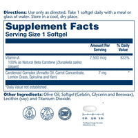 Thumbnail for SOLARAY Food Carotene 7500mcg (25000 IU) - Beta Carotene Vitamin A Supplement - Wellness and Immune Support Supplement, Potent Eye Vitamins and Skin Food, Plant Sourced, 60-Day Guarantee, 200 Softgels