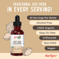 Thumbnail for MaryRuth Organics Lions Mane Mushroom Supplement, Up to 1 Month Supply, Nootropic USDA Organic Lions Mane Extract Nervine Herbal Liquid Drops, Brain Health Non-GMO Vegan Alcohol Free Tincture, 1 Fl Oz